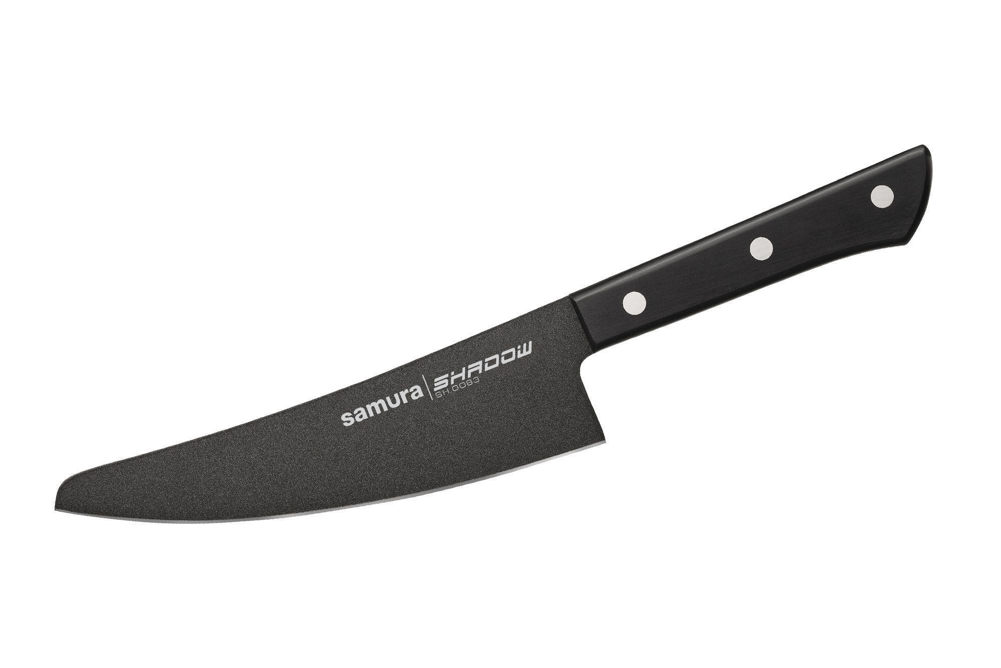 Поварской кухонный шеф-нож Samura Shadow 16.6 см, сталь Aus 8, сталь AUS-8, рукоять ABS-Пластик нож кухонный samura shadow шеф с покрытием   fuso 208 мм aus 8 abs пластик