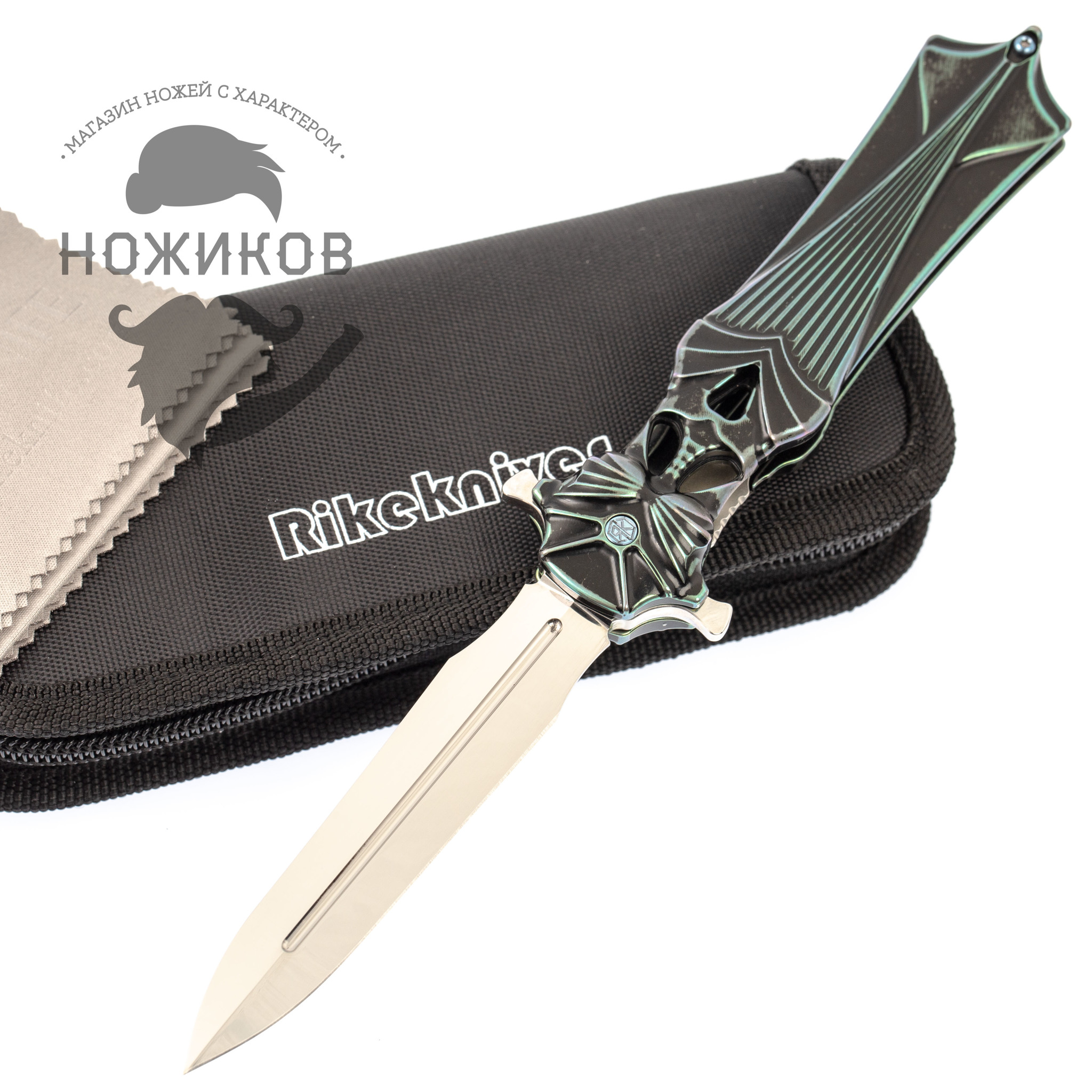 Складной нож Amulet Rikeknife, сталь M390, черно-зеленый титан - фото 3