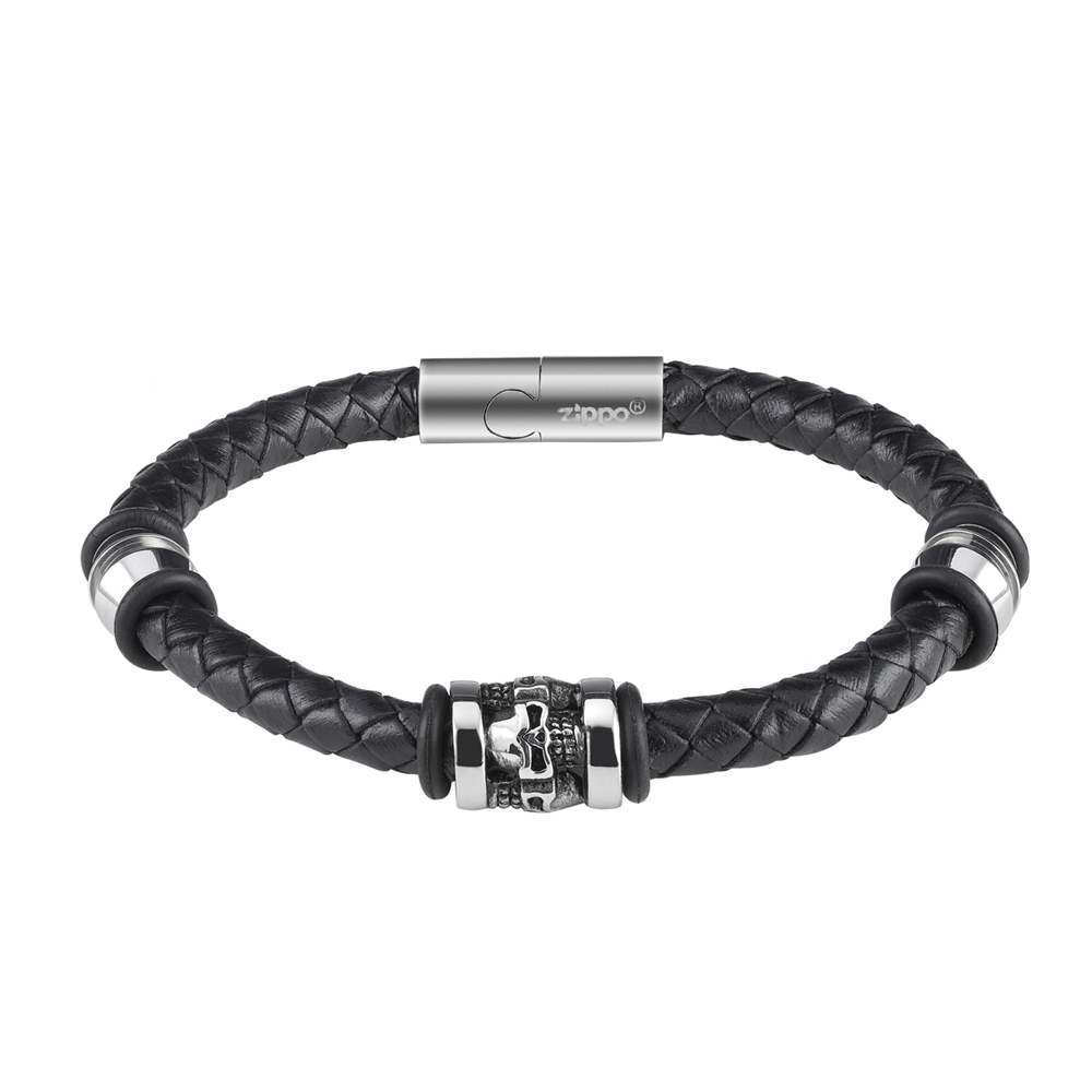 Браслет Zippo Three Charms Leather Bracelet 3 с шармами (22 см) - фото 1