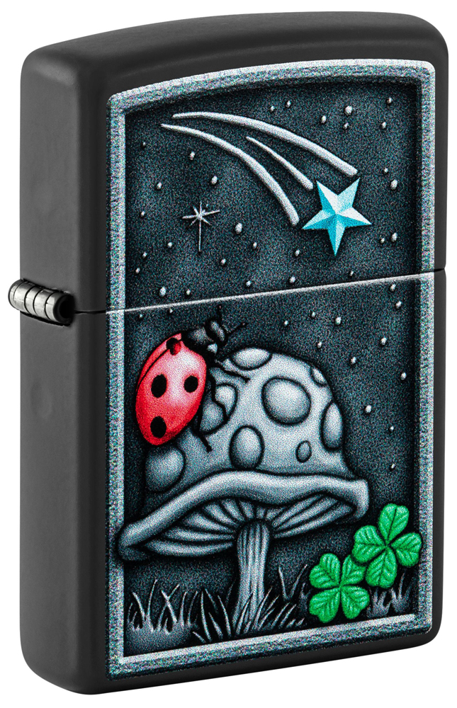 Зажигалка ZIPPO Ladybug Design с покрытием Black Matte, латунь/сталь, черная, матовая