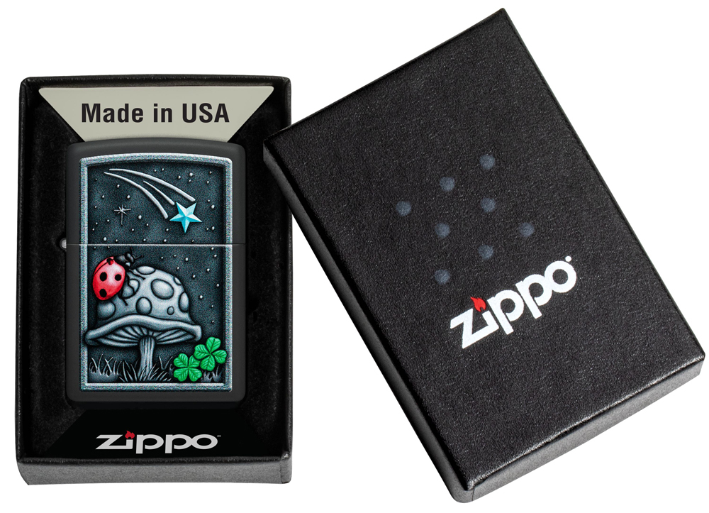 фото Зажигалка zippo ladybug design с покрытием black matte, латунь/сталь, черная, матовая