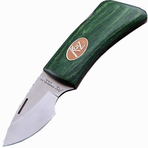 Складной нож-зажим для денег Katz Bobcat, сталь XT-70, рукоять сталь/латунь с накладкой из зеленой древесины