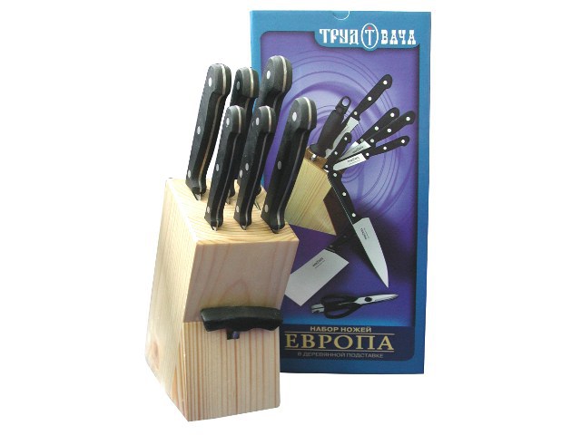Набор ножей “Европа” 7 предметов, в деревянной подставке со штопором