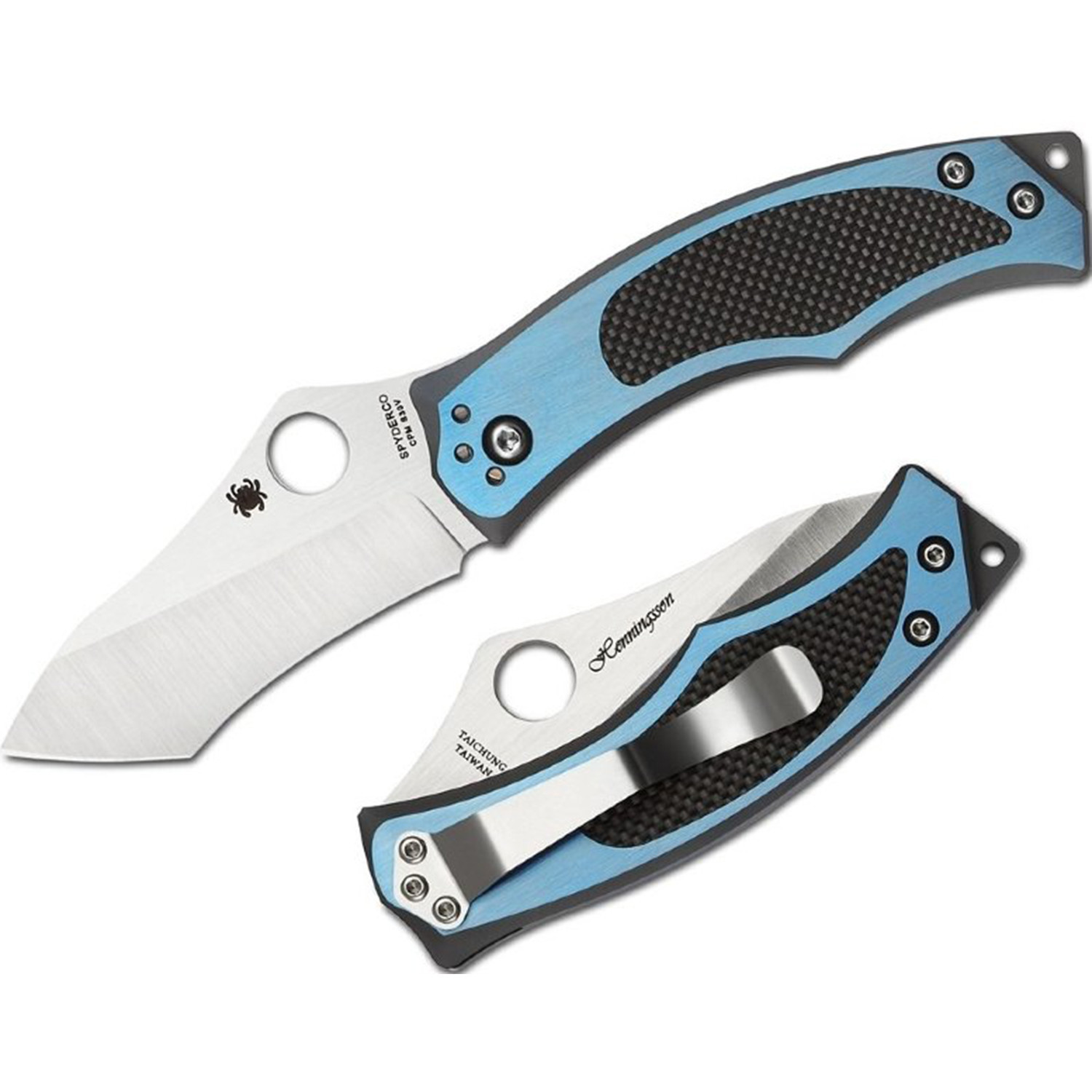 фото Нож складной vrango spyderco 201tiblp, сталь cpm® s30v satin plain, рукоять титан/карбон, синий