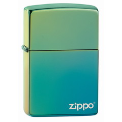 Фото Зажигалка ZIPPO Logo Classic с покрытием High Polish Teal, латунь/сталь, зелёная, глянцевая, 36x12x56 мм