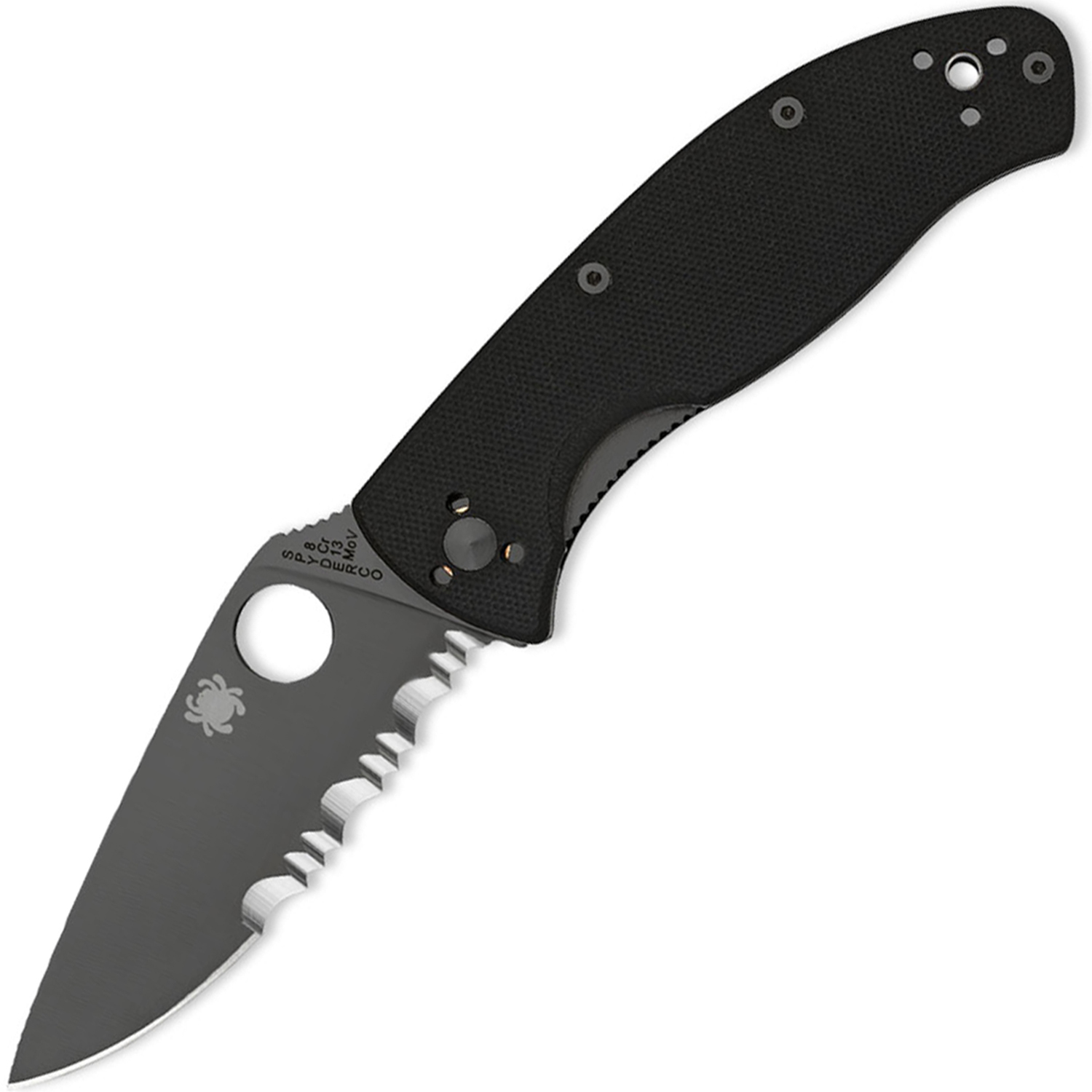 Нож складной Tenacious™ Spyderco 122GBBKPS, сталь 8Cr13MOV Black Coated Combo, рукоять стеклотекстолит G-10, чёрный