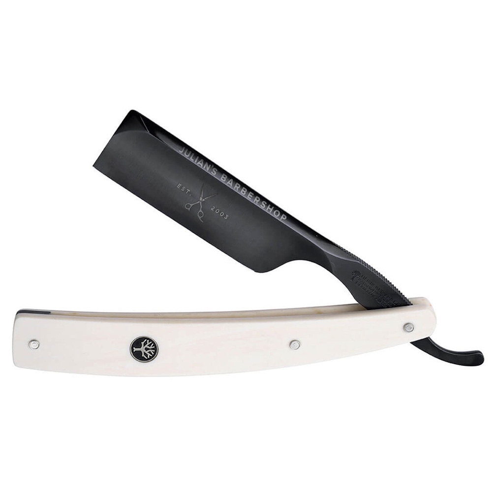 

Бритва опасная Boker Julian's Barbers, 6/8, углеродистая сталь, рукоять белый эльфорин