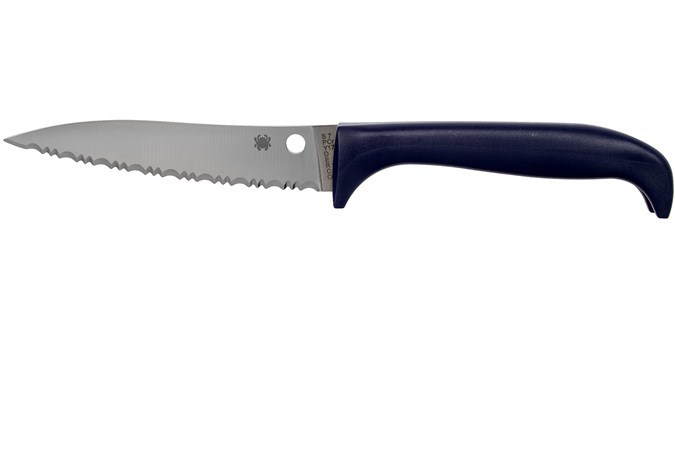 Универсальный кухонный нож Spyderco Counter Puppy Serrated, сталь 7Cr17, рукоять фиолетовый пластик