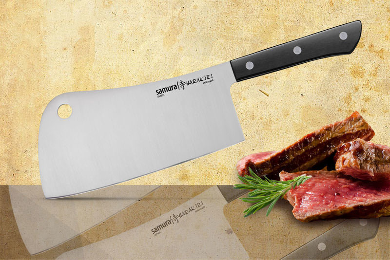 Нож-топорик кухонный для мяса Samura HARAKIRI (SHR-0040B) 180 мм, сталь AUS-8, рукоять ABS пластик, чёрный, Samura, Стальные ножи Samura