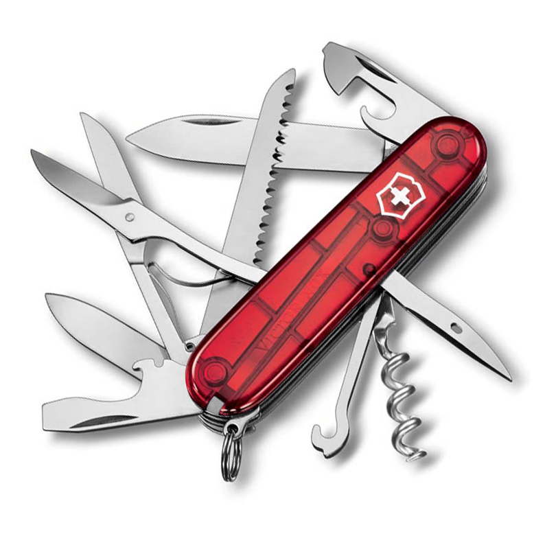 Нож перочинный Victorinox Huntsman, сталь X55CrMo14, рукоять Cellidor®, полупрозрачный красный нож перочинный victorinox huntsman 1 3713 3 91мм 15 функций