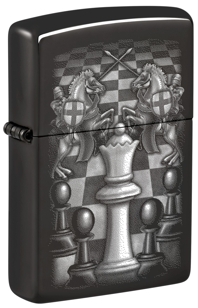 Зажигалка ZIPPO Chess Design с покрытием High Polish Black, латунь/сталь, черная зажигалка zippo high polish brass латунь золотистый глянцевая 30х55х10 мм