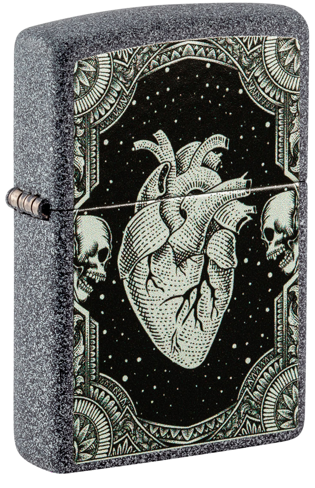 Зажигалка ZIPPO Heart Design с покрытием Iron Stone, латунь/сталь, серая - фото 1