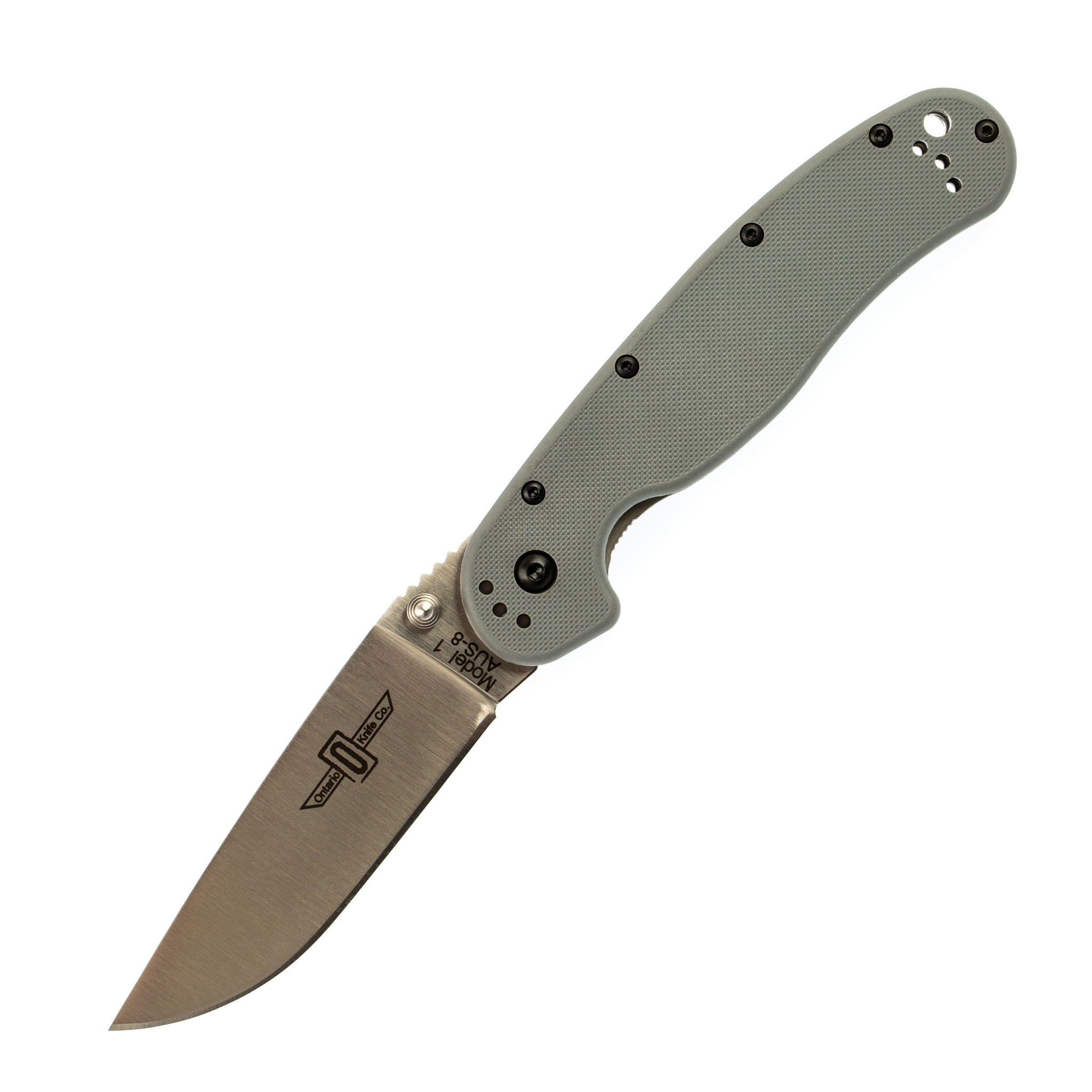 Нож складной Ontario RAT-1, сталь Aus-8. Клинок - Satin, Рукоять - Gray GRN