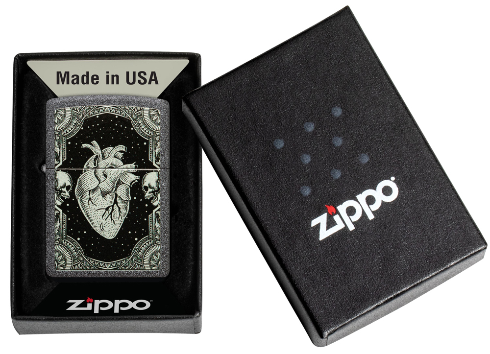 Зажигалка ZIPPO Heart Design с покрытием Iron Stone, латунь/сталь, серая - фото 3