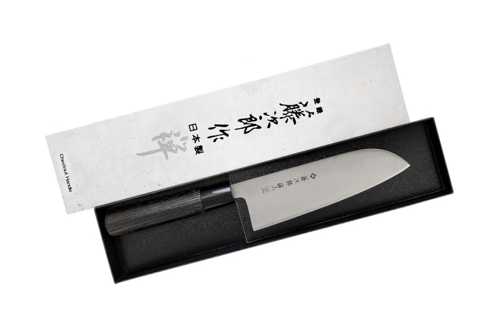 фото Нож сантоку zen, tojiro, fd-567, сталь vg-10, коричневый в картонной коробке