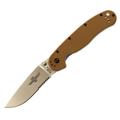 Фото Нож складной полусеррейторный Ontario RAT-1, сталь Aus-8, Satin, рукоять термопластик GRN, brown