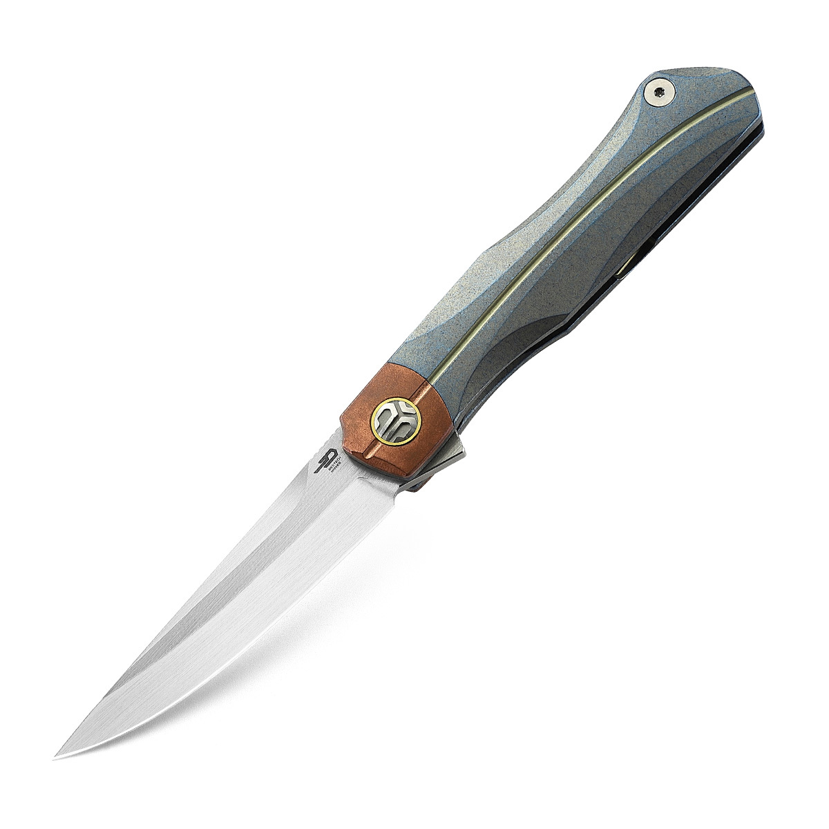 Складной нож Bestech Thyra, сталь M390, рукоять титан/медь, серый складной нож bestech lion d2 песочный