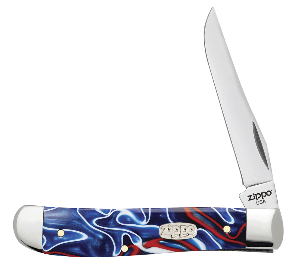 фото Нож перочинный zippo patriotic kirinite smooth mini trapper, 89 мм, синий + зажигалка zippo 207