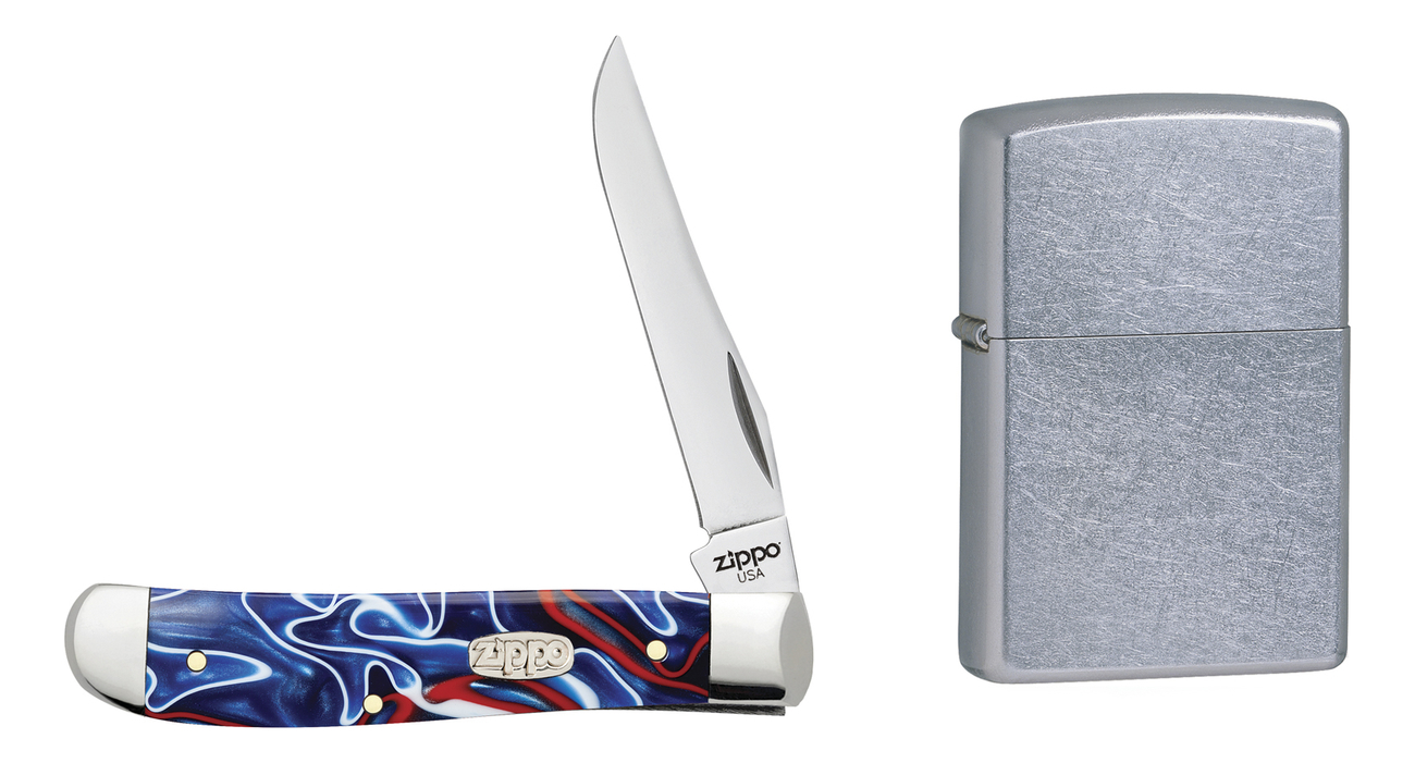 Нож перочинный ZIPPO Patriotic Kirinite Smooth Mini Trapper, 89 мм, синий + ЗАЖИГАЛКА ZIPPO 207 от Ножиков