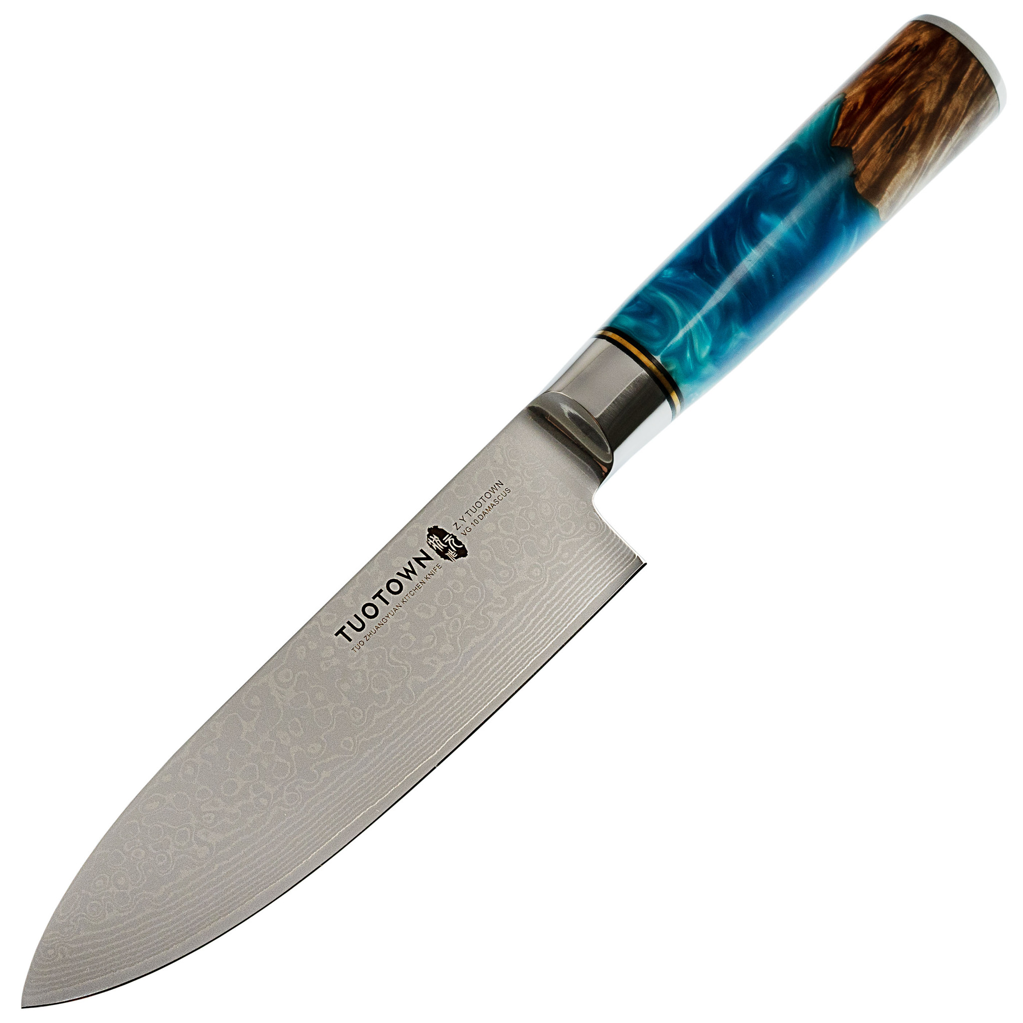 Кухонный нож Tuotown, сталь VG10 Damascus, рукоять дерево/эпоксидка - фото 1