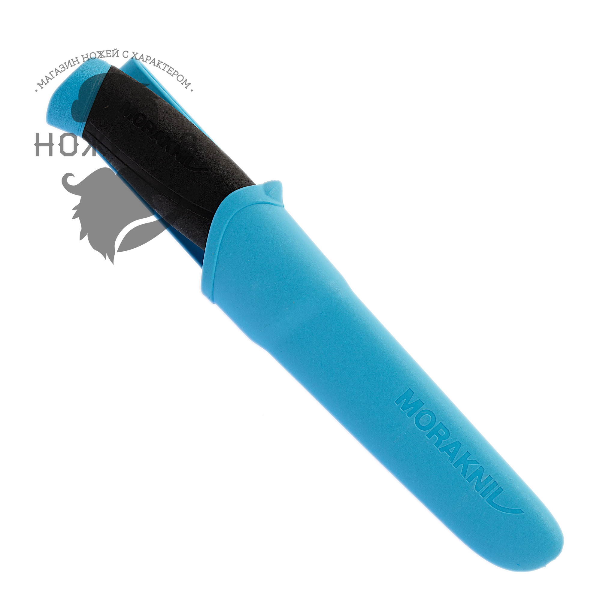 фото Нож с фиксированным лезвием morakniv companion blue, сталь sandvik 12с27, рукоять пластик/резина, голубой