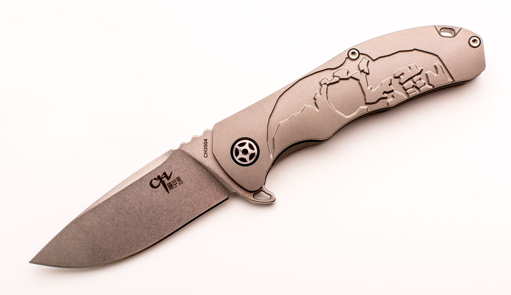 Складной нож CH3504 Limited Edition , сталь S35VN, Серый Череп