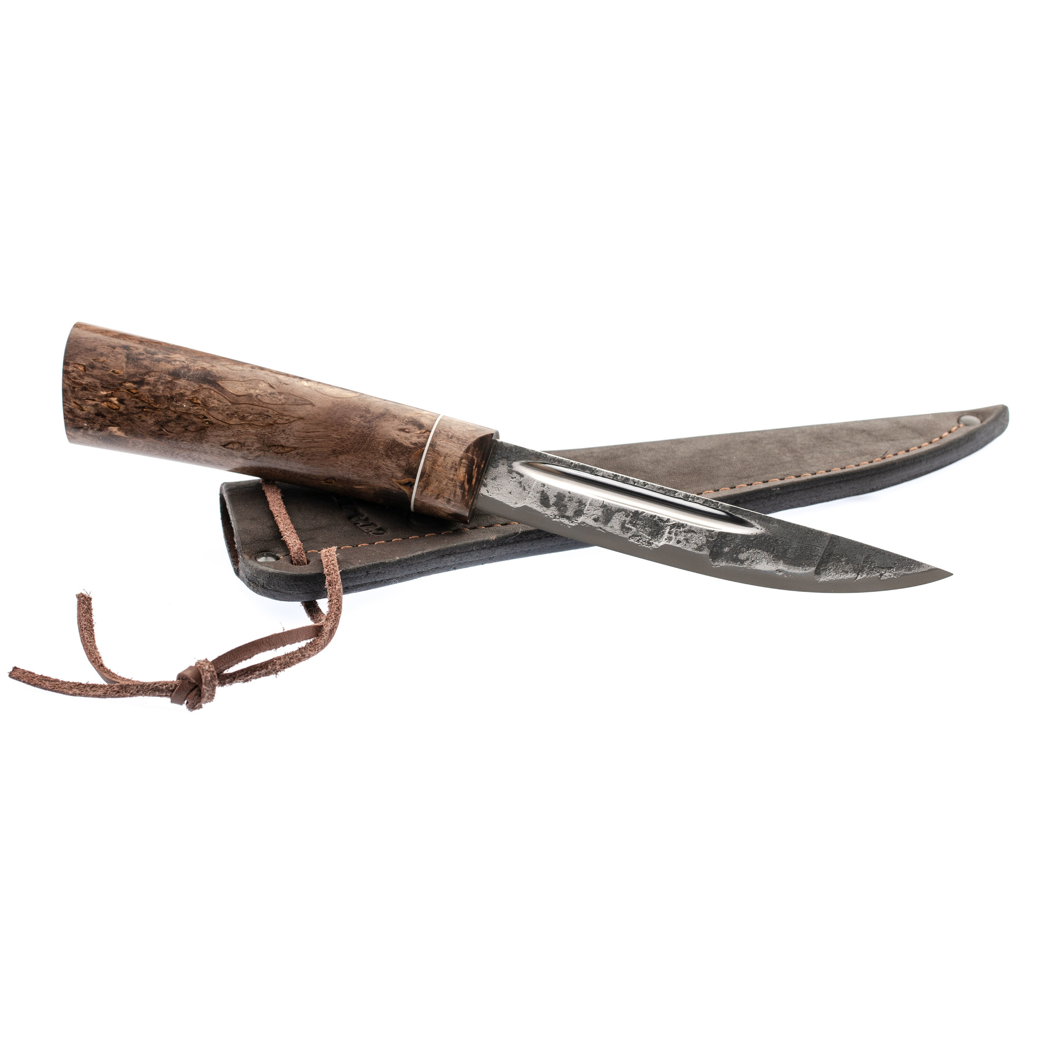 фото Нож якутский средний, сталь х12мф, коричневая карельская береза стальные бивни