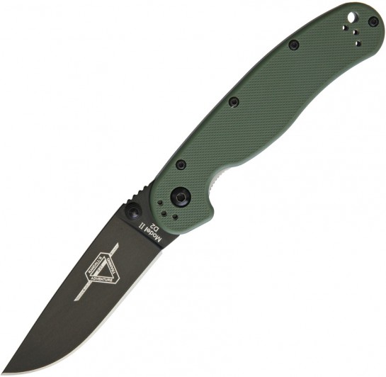 Нож складной Ontario Rat-2, сталь D2, рукоять термопластик GRN, green/black нож carter trinity складн чёрная рукоять титан g10 клинок aus8 8877 ontario