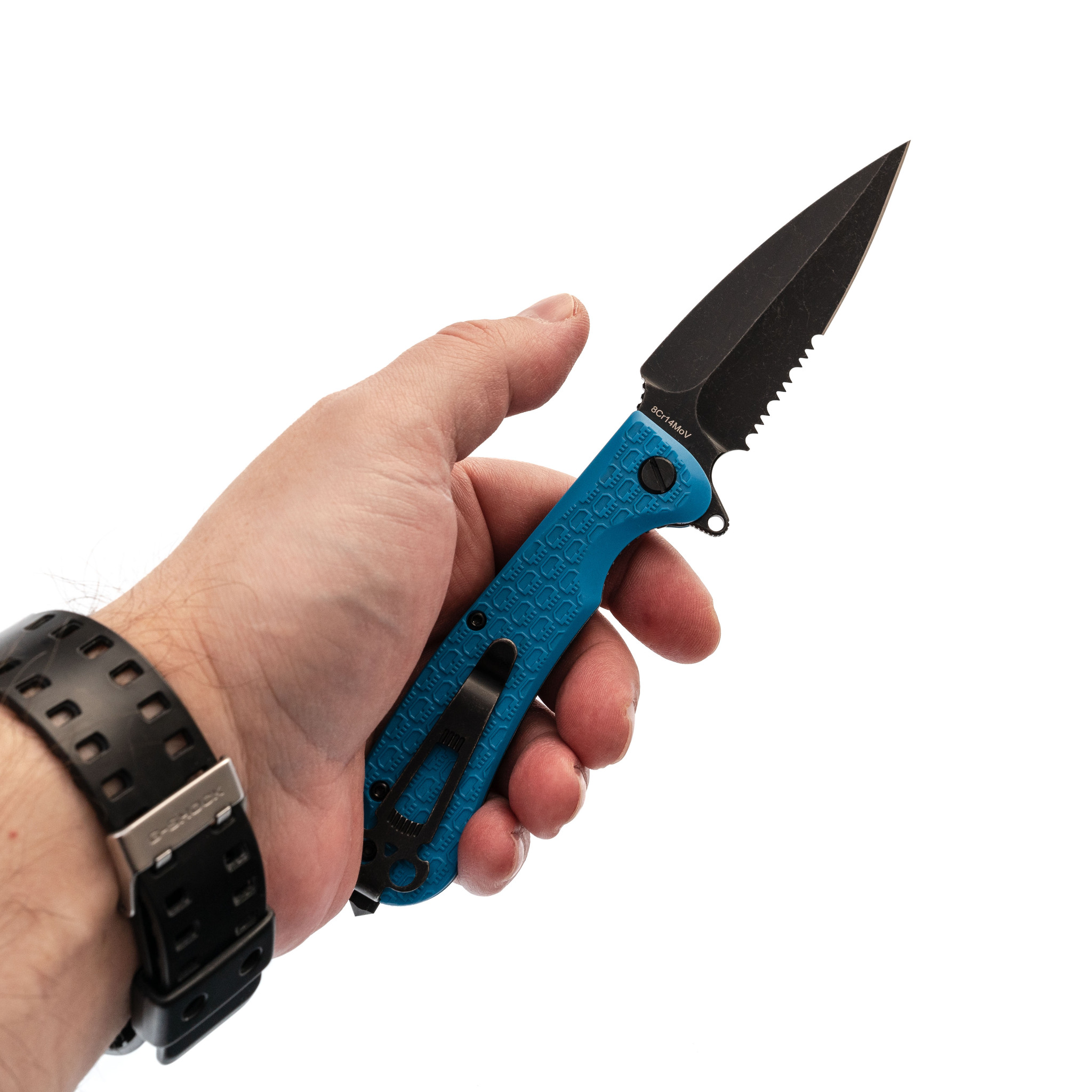 Складной нож Daggerr Urban 2 Blue BW Serrated, сталь 8Cr14MoV, рукоять FRN - фото 7