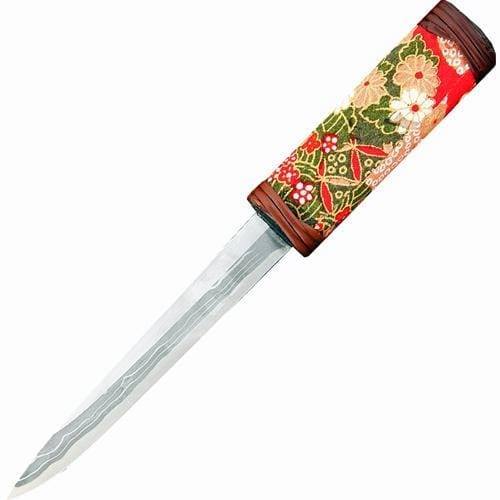Нож с фиксированным клинком танто Maruyoshi Hand Crafted, сталь Shirogami, рукоять дуб обмотанный цветной тканью