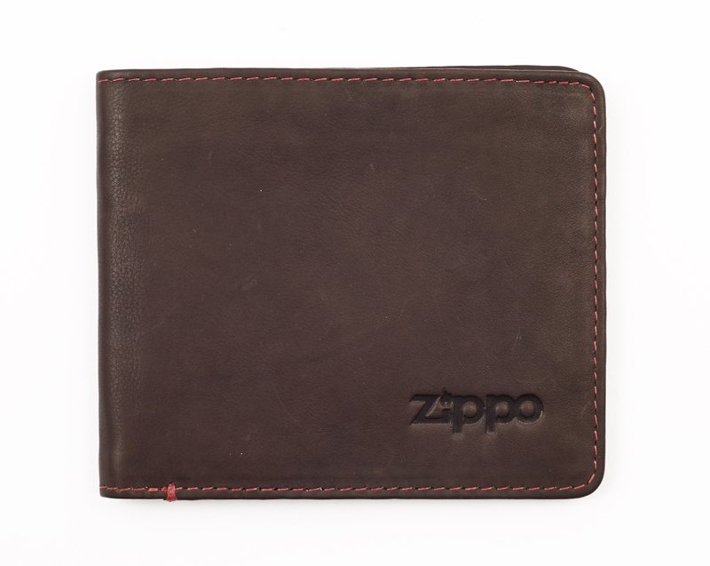 Портмоне ZIPPO, коричневое, натуральная кожа, 11x1,5x10 см