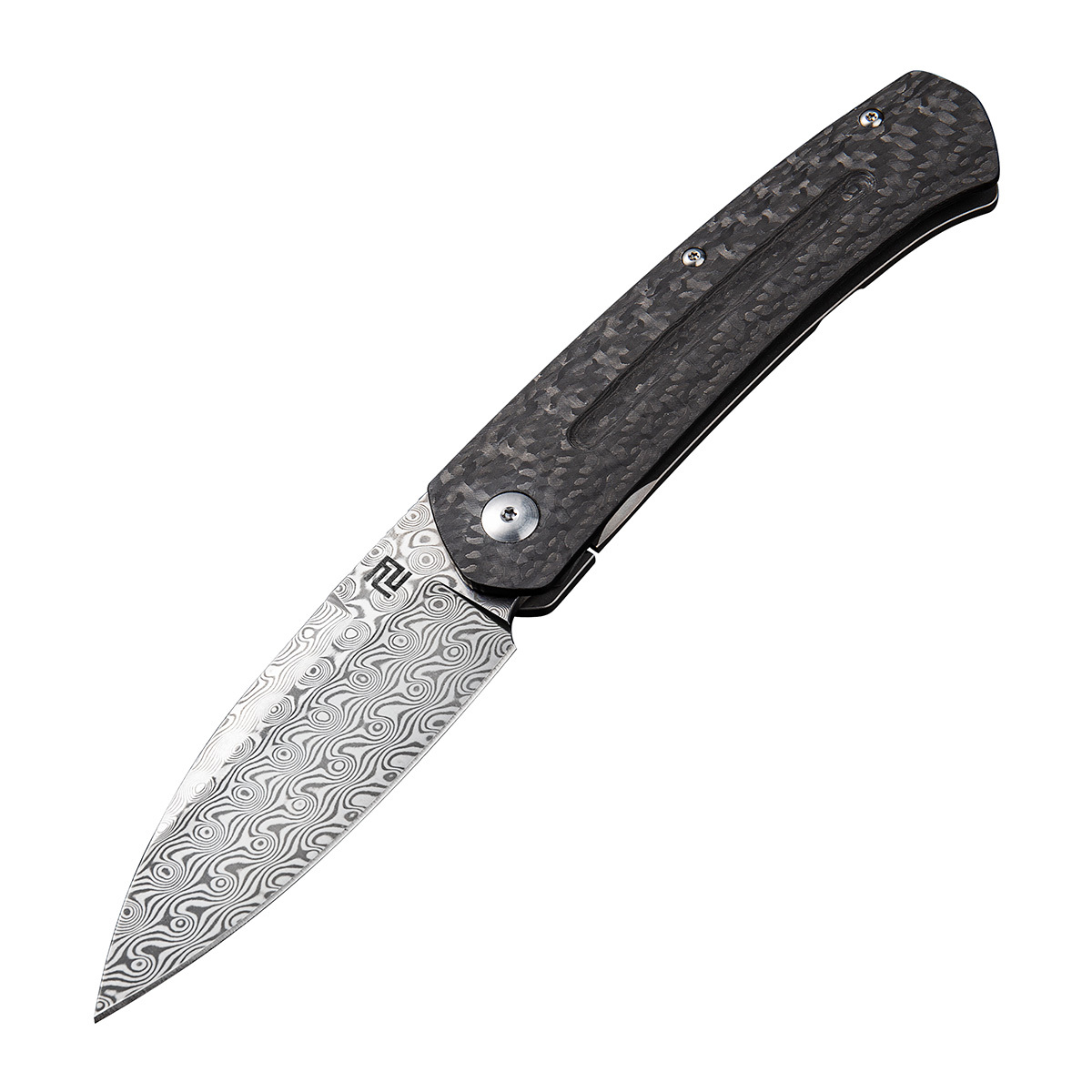 фото Складной нож artisan centauri, сталь дамаск, рукоять черный карбон/титан artisan cutlery