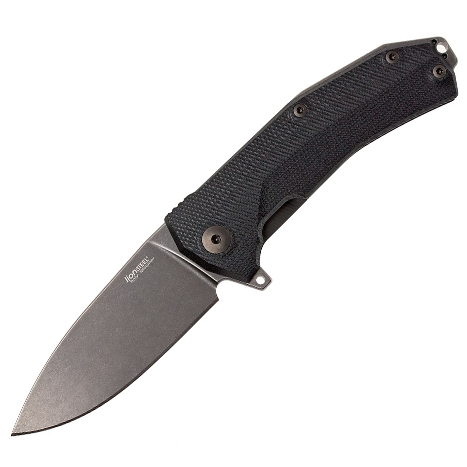 Нож складной LionSteel KUR BBK G10 Black Flipper, сталь Stonewashed & PVD-Coated Uddeholm Sleipner®, стеклотекстолит, чёрный