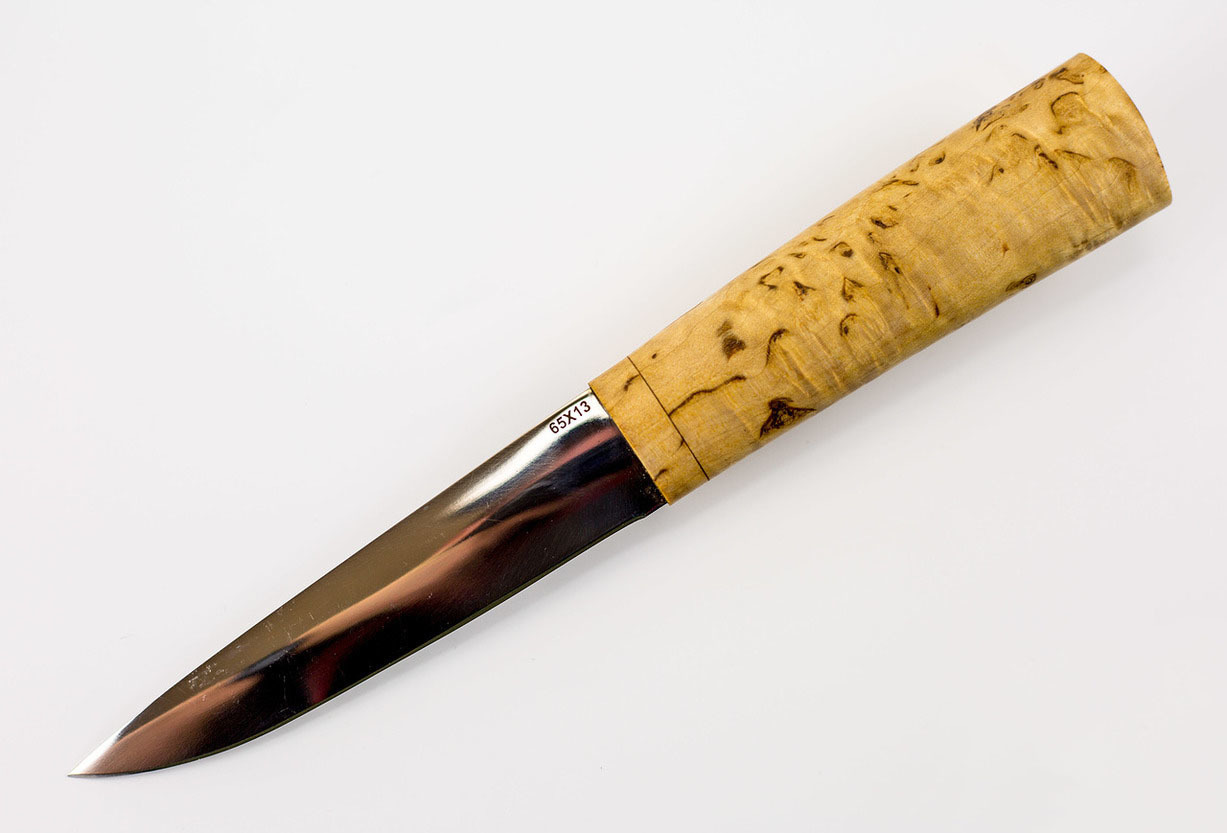 фото Нож якутский малый, сталь 65х13, карельская береза атака