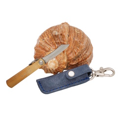 Фото Складной нож Nagao Higonokami Mame Miniature, 40мм, сталь SK-5, рукоять латунь, синий чехол