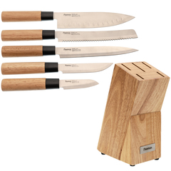 Фото Набор из 5 кухонных ножей Fissman Pascual, деревянная подставка