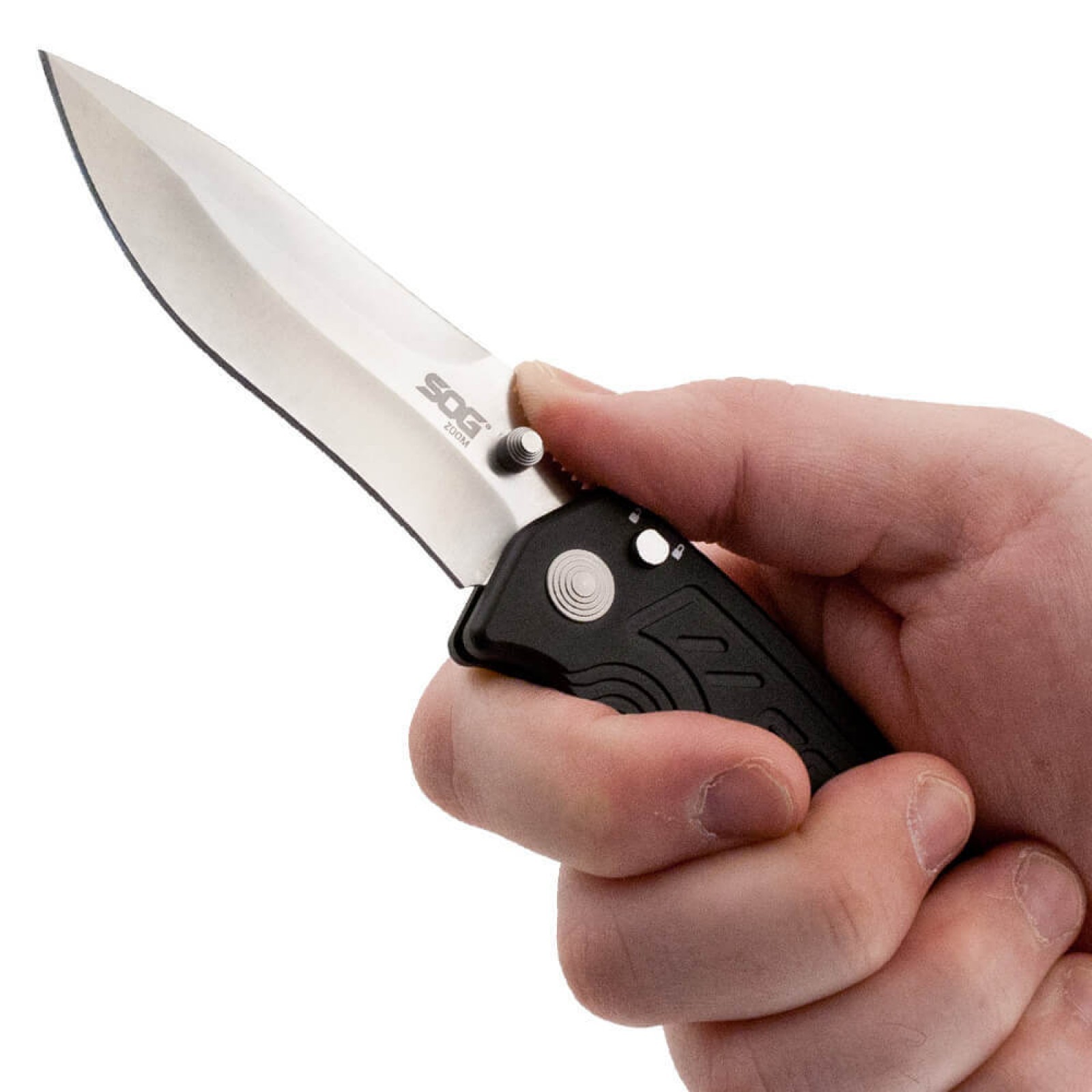 Складной нож Zoom - SOG ZM1011, сталь лезвия AUS-8 Satin Polished, рукоять алюминий, чёрный - фото 5
