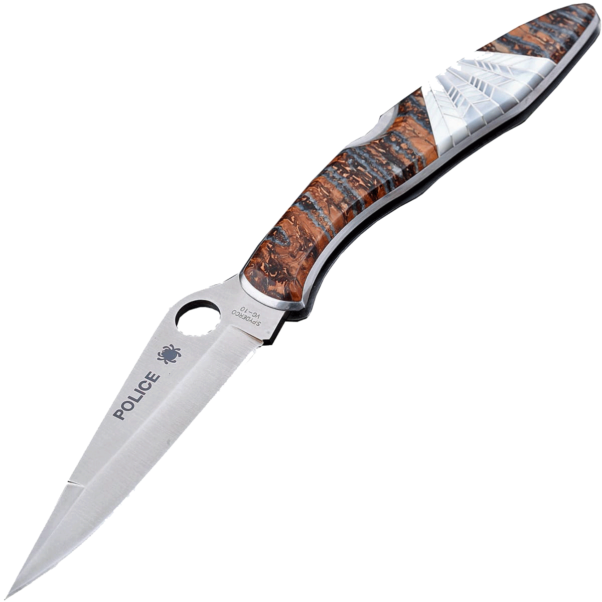 Складной нож Santa Fe Spyderco Police, сталь VG-10, рукоять сталь с накладкой из зуба мамонта/перламутра