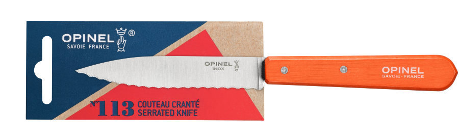 Нож столовый Opinel №113, деревянная рукоять, блистер, нержавеющая сталь, оранжевый от Ножиков