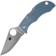 Фото Складной нож-брелок MANBUG - Spyderco MBBLPE, сталь V-Toku2 / Laminated 410 Satin Plain, рукоять синий термопластик FRN