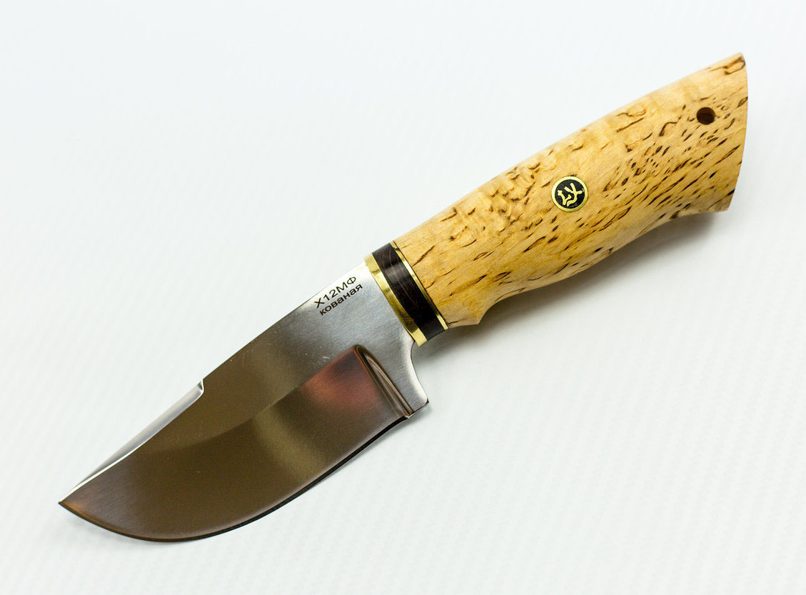 Нож Шкуросъемный, сталь Х12МФ, карельская берёза доска разделочная доляна 32×20×2 см с выемками для пальцев берёза