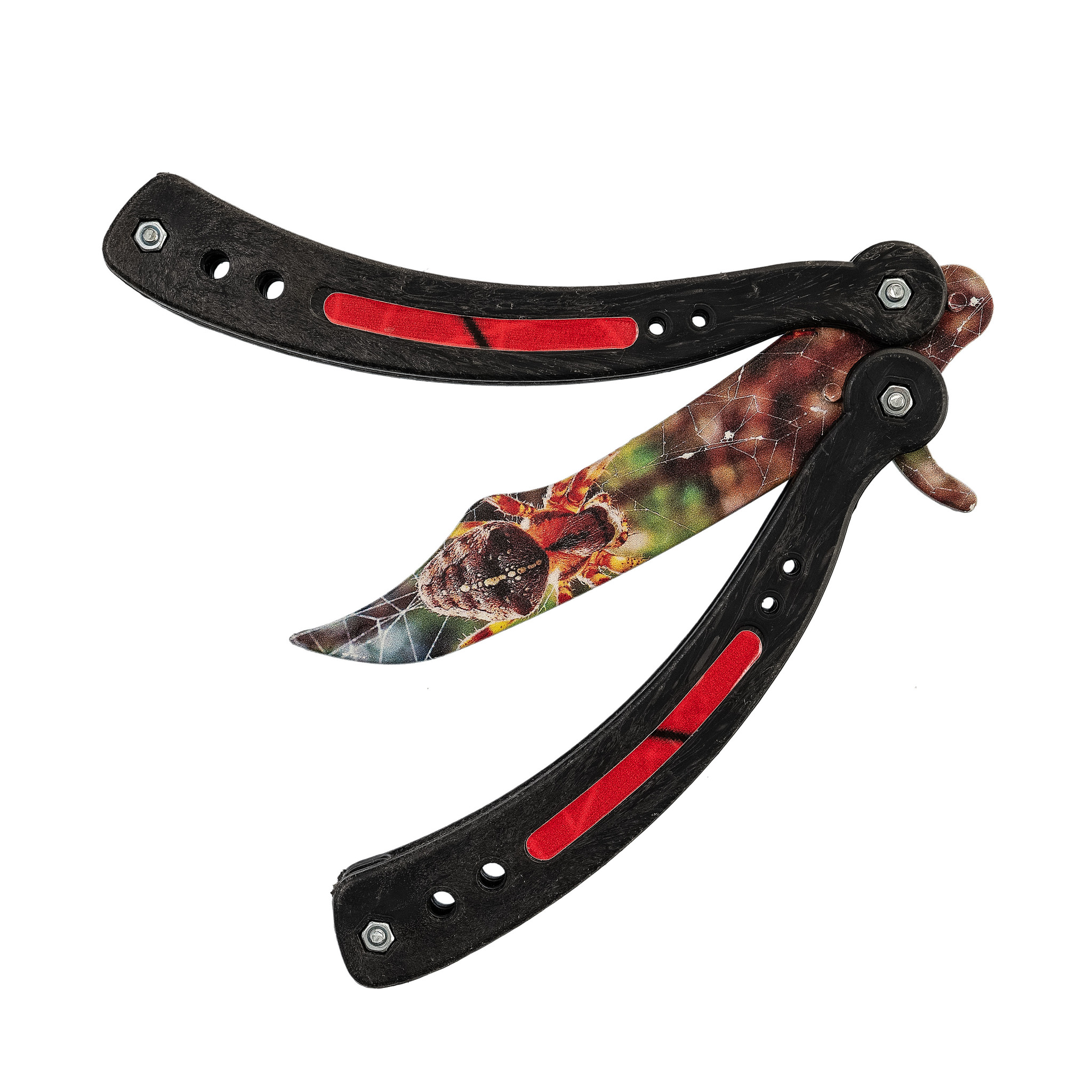 Тренировочный нож-бабочка (балисонг) Паук, черный пластик ABS - фото 1