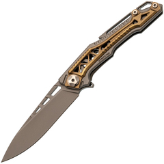 Фото Складной нож Nimo Knives Divinity Tree, сталь M390, рукоять титан, серый/золотой