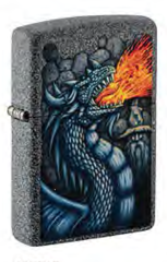 Фото Зажигалка ZIPPO Fiery Dragon с покрытием Iron Ston, латунь/сталь, серая, матовая