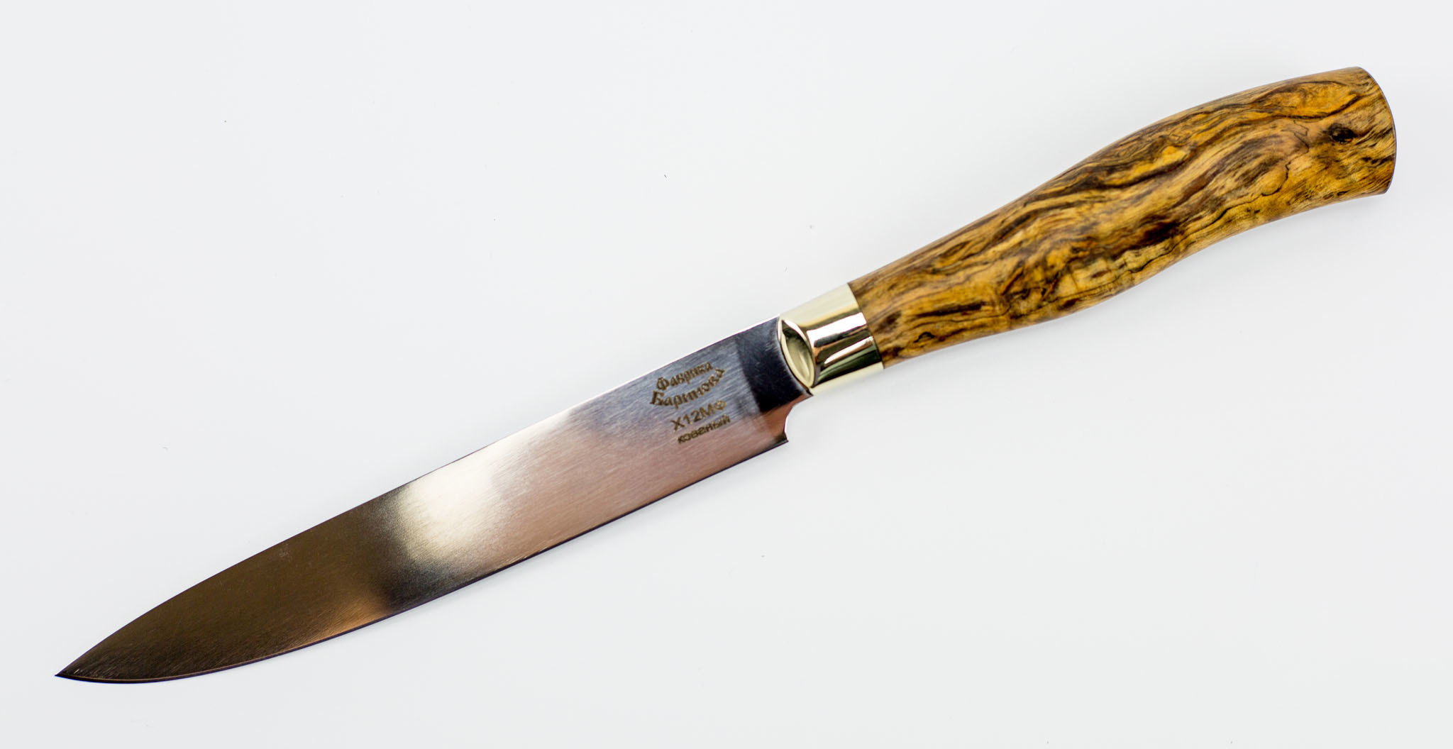 Нож кухонный Универсал-1  Х12МФ, карельская береза, мельхиор от Фабрика Баринова