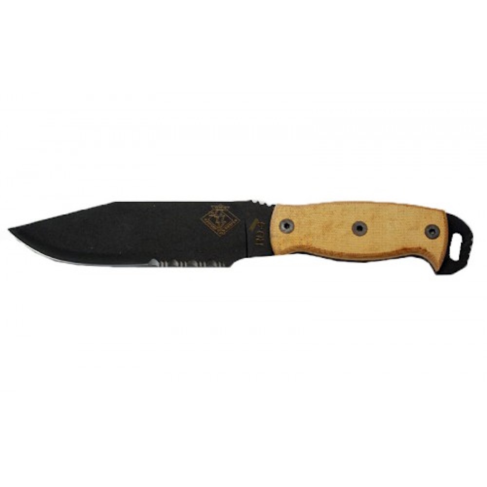 Нож с фиксированным клинком полусеррейторный Ontario RD6, сталь 5160, рукоять микарта, tan/black нож с фиксированным клинком ontario rd7  micarta серрейтор