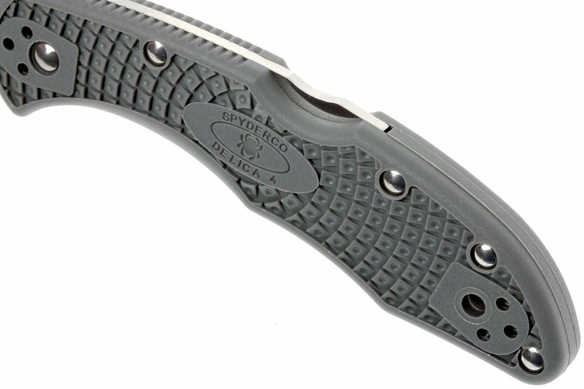 Складной нож Spyderco Delica 4 Flat Ground - 11FPGY, сталь VG-10 Satin Plain, рукоять термопластик FRN, серый - фото 10