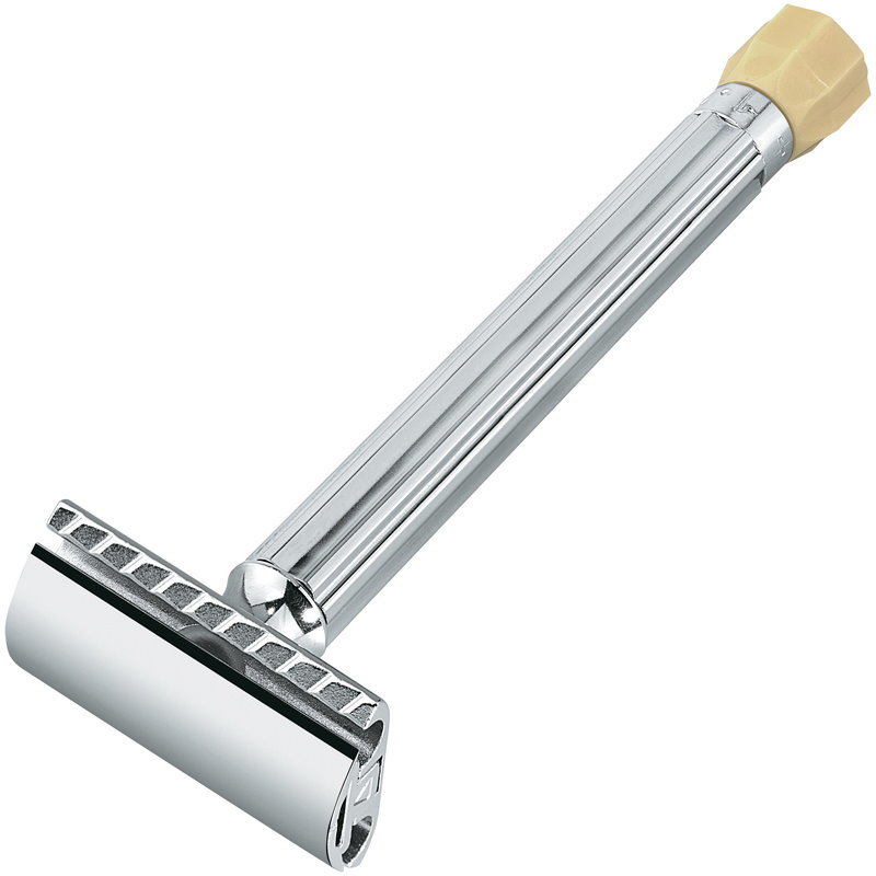 Cтанок Т-образный для бритья Merkur хромированный, с удлиненной ручкой и регулировкой угла наклона лезвия, лезвие в комплекте (1 шт)