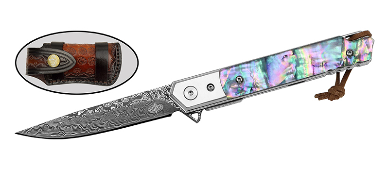 Складной нож Витязь B5299D, сталь дамаск, рукоять огстекло с перламутром, художественное травление