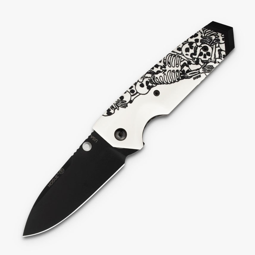 Нож складной туристический Hogue EX-02 Skulls & Bones, сталь 154CM, рукоять ABS-пластик, белый